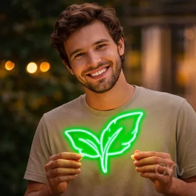 Custom Neon | Leaf Neon Sign | 18x24 | Green Neon Sign for Home Decor and Wall Art