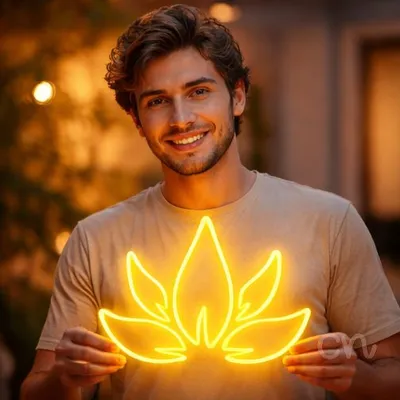 Custom Neon | Lotus Flower Neon Sign | 19x24 Inches | Yellow Light for Home Decor