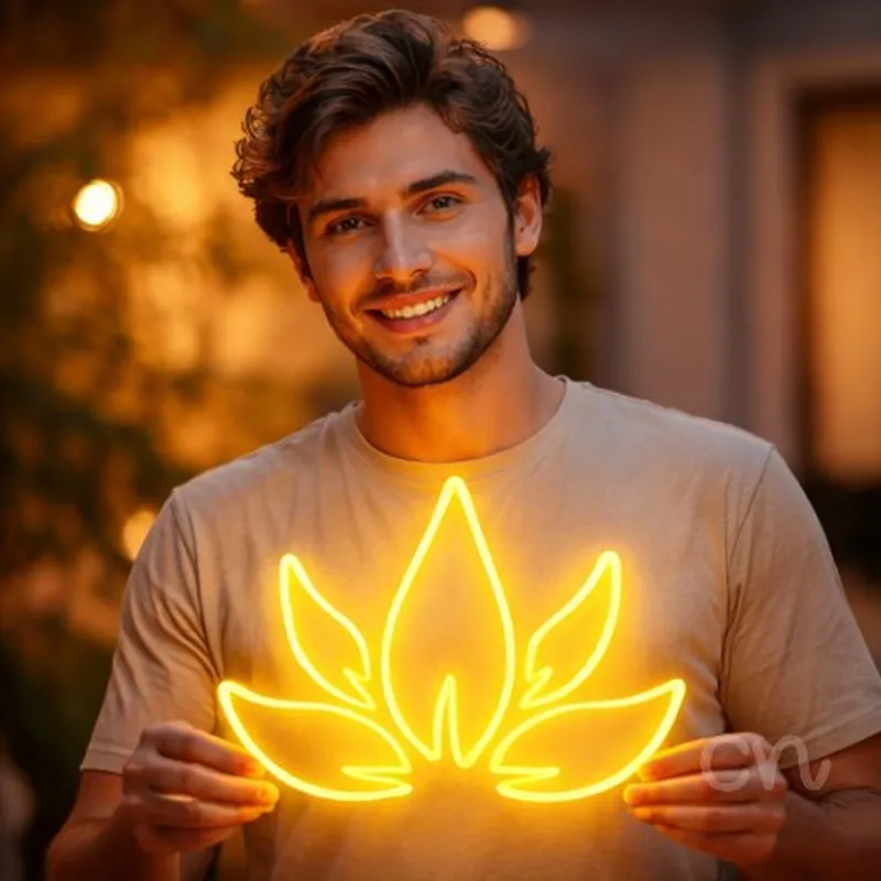 Custom Neon | Lotus Flower Neon Sign | 19x24 Inches | Yellow Light for Home Decor