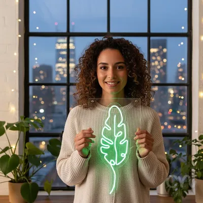 Custom Neon | Leaf Neon Sign | 24x9 Inches | Green Neon Light for Home Decor