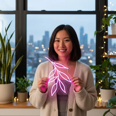 Custom Neon | Leaf Design Neon Sign | 24x17 | Hot Pink Light for Home Bar Decor