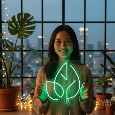 Custom Neon | Leaf Design Neon Sign | 24x20 Inches | Green Neon Sign for Home Decor