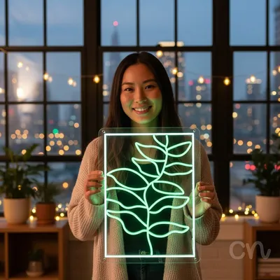 Custom Neon | Leaf Design Neon Sign | 24x18 | Green Light for Decor and Mood