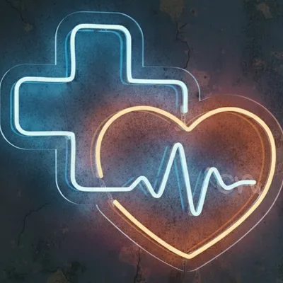 Heartbeat Medical Cross LED Neon Sign 21x24 – Blue & Orange Healthcare LED Light for Clinics, Hospitals, Pharmacies, Gyms & Wellness Centers – Modern Medical Wall Decor Neon Sign