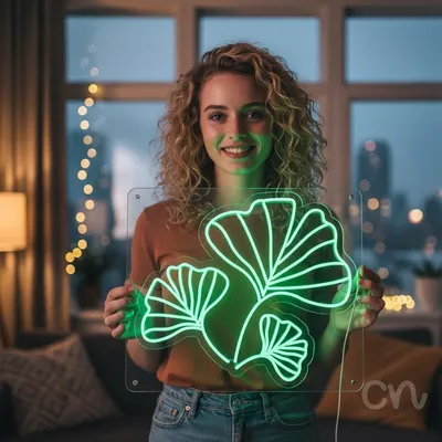 Custom Neon | Leaf Design Neon Sign | 24x27 Inches | Green Neon Sign for Home Decor