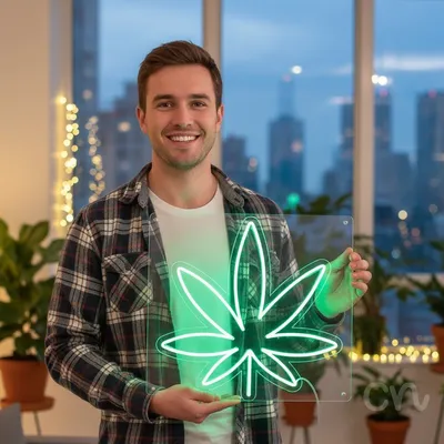 Custom Neon | Leaf Design Neon Sign | 24x24 | Green Neon Sign for Home Decor