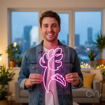 Custom Neon | Leaf Design Neon Sign | 24x15 Inches | Hot Pink Bright Neon Decor