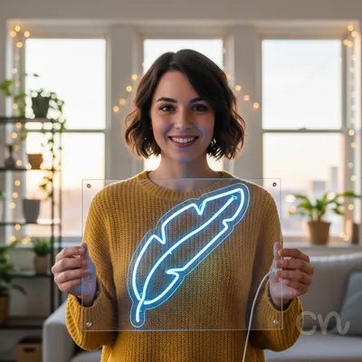 Custom Neon | Feather Neon Sign | 24x20 | Warm White | Perfect for Home Decor