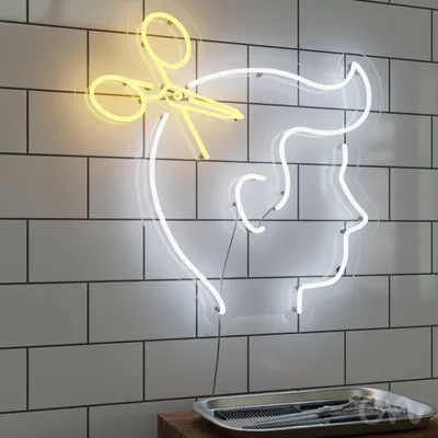 Custom Neon | Barber Face Neon Sign | 21x20 Inches | Warm White and Yellow Neon