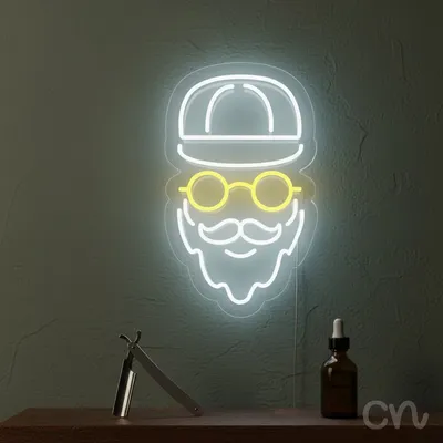 Custom Neon | Bearded Man with Glasses Neon Sign | 20x12 | White, Yellow