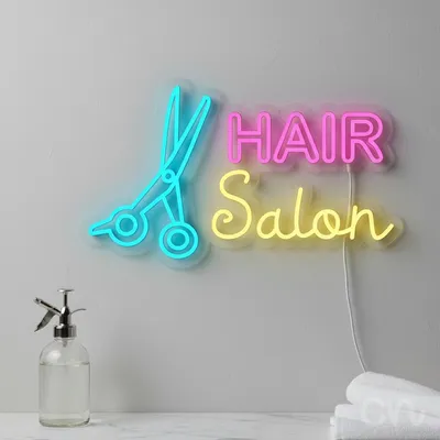 Custom Neon | Hair Salon Neon Sign | 14x24 | Blue Hot Pink Yellow