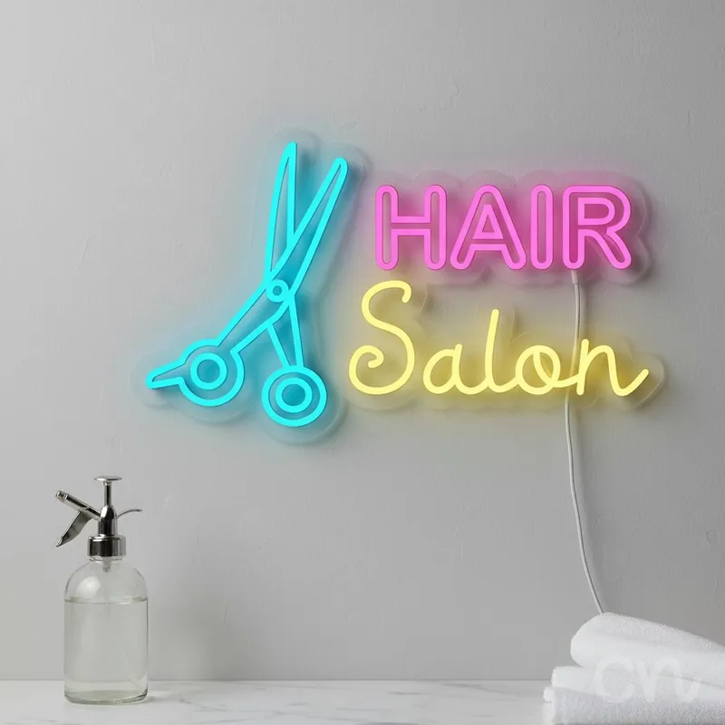 Custom Neon | Hair Salon Neon Sign | 14x24 | Blue Hot Pink Yellow