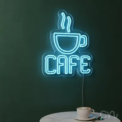 Custom Neon | Cafe Neon Sign | 20x15 | Ice Blue Neon Sign for Home Bar Restaurant Cafe