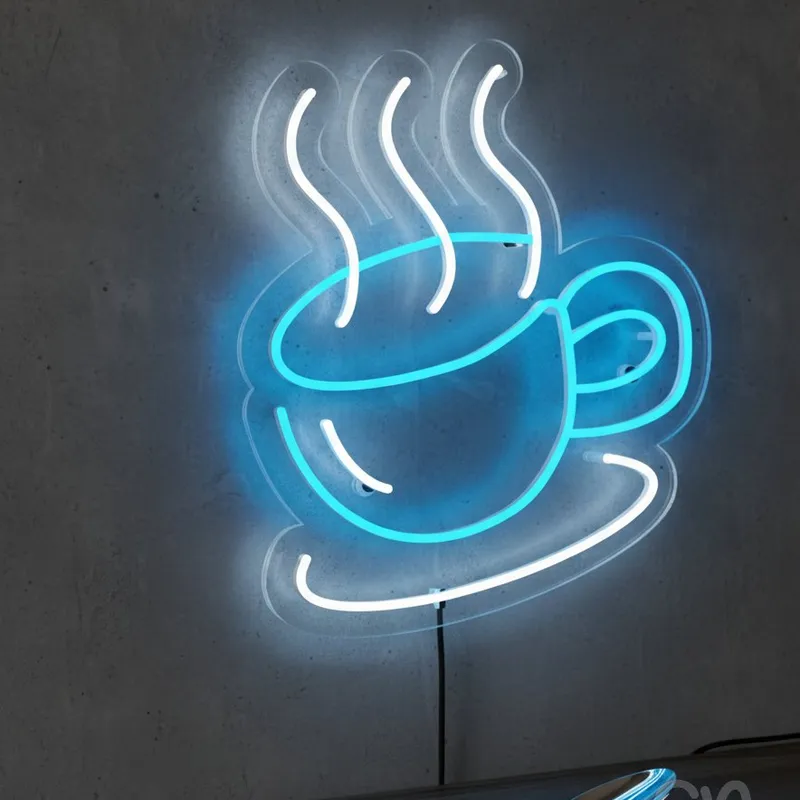 Custom Neon | Coffee Cup Neon Sign | 22x19 Inches | Ice Blue and White Neon Sign