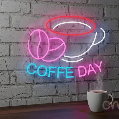 Custom Neon | Coffe Day Neon Sign | 19x24 Inches | Hot Pink, Ice Blue Colors