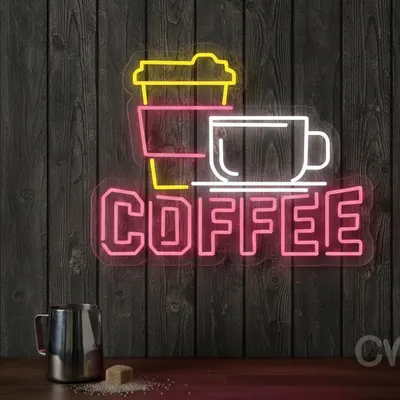 Custom Neon | Coffee Neon Sign | 24x19 | Hot Pink Ice Blue Yellow Bright Decor