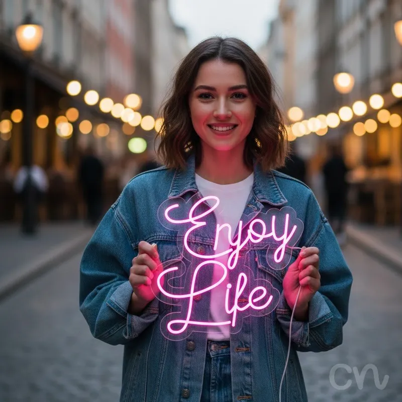 Custom Neon | Enjoy Life Neon Sign | 20x20 | Hot Pink Sign for Home Decor and Wall Art