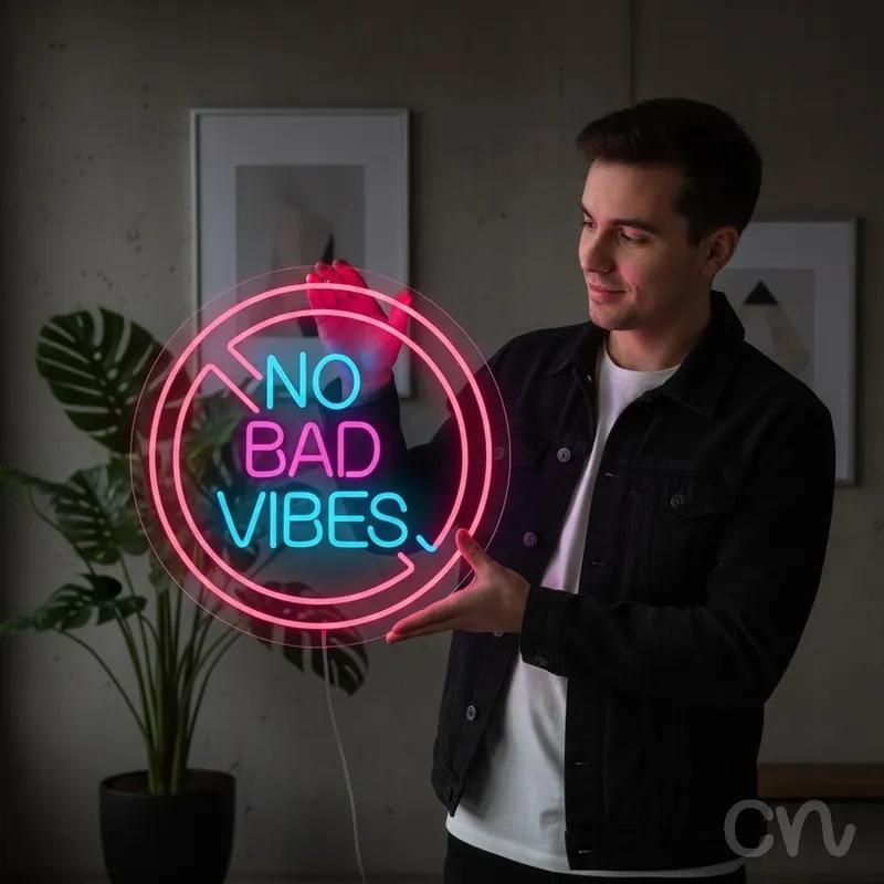 Custom Neon | No Bad Vibes Neon Sign | 20x20 | Blue Hot Pink Neon Sign