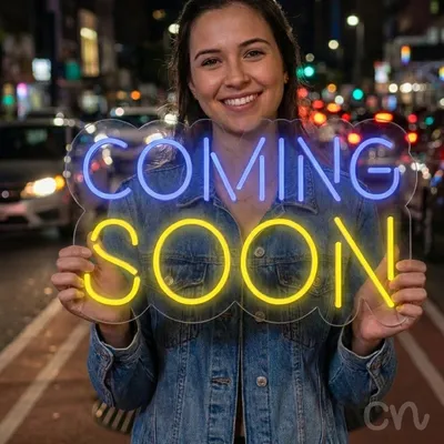 Custom Neon | Coming Soon Neon Sign | 13x22 Inches | Blue and Yellow Neon Sign