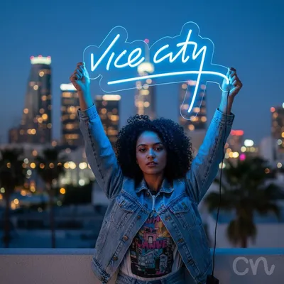 Custom Neon | Vice City Neon Sign | 15x24 | Blue Neon Sign for Bedroom Bar Game Room