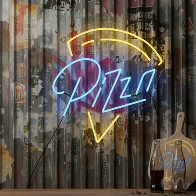 Custom Neon | Pizza Neon Sign | 22x21 Inches | Blue and Yellow Neon Sign Design