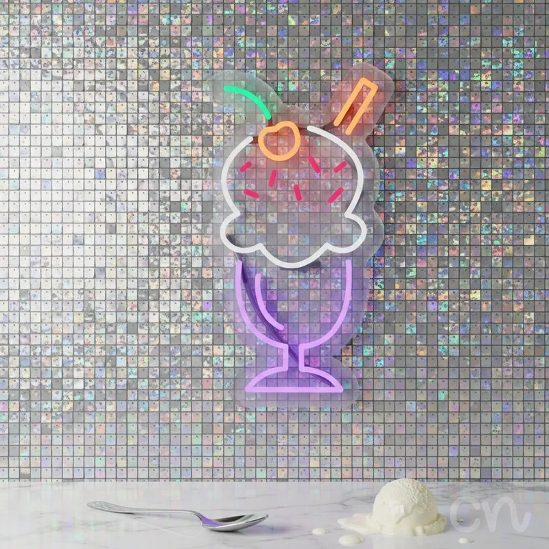 Custom Neon | Ice Cream Sundae Neon Sign | 20x11 | Purple Pink Orange Green