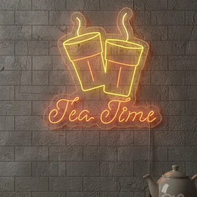 Custom Neon | Tea Time Neon Sign | 24x23 | Yellow, Orange Bright and Colorful