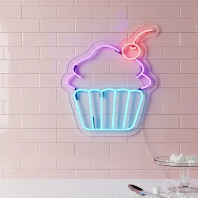 Custom Neon | Cupcake with Cherry Neon Sign | 20x18 | Pink Purple Blue