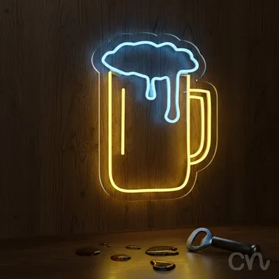Custom Neon | Beer Mug Neon Sign | 20x16 Inches | Ice Blue and Yellow Neon Sign