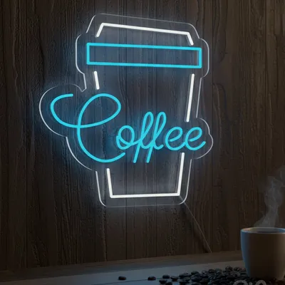 Custom Neon | Coffee Neon Sign | 24x23 | Ice Blue Neon Sign for Kitchen Bar Home Decor