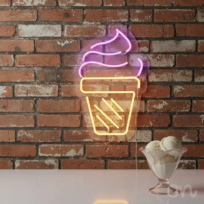 Custom Neon | Ice Cream Cone Neon Sign | 20x13 | Soft Pink Bright Yellow Bright