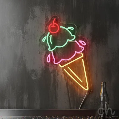 Custom Neon | Ice Cream Cone Neon Sign | 23x16 | Red Green Pink Yellow
