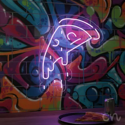 Custom Neon | Pizza Slice Neon Sign | 24x20 | Pink Light Decor for Kitchen and Bars