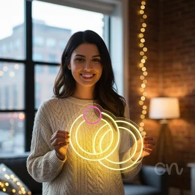 Custom Neon | Interlocking Rings Neon Sign | 20x22 Inches | Yellow and Hot Pink