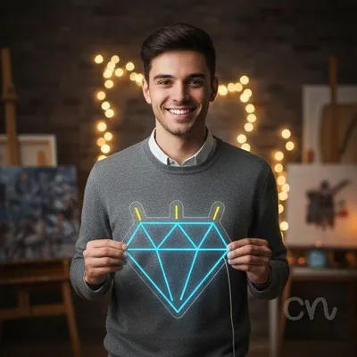 Custom Neon | Diamond Shape Neon Sign | 23x22 | Blue and Yellow