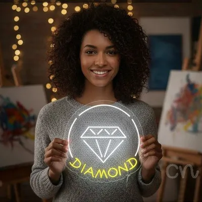 Custom Neon | Diamond Neon Sign | 24x23 | Yellow Neon Light for Home Bar Decor