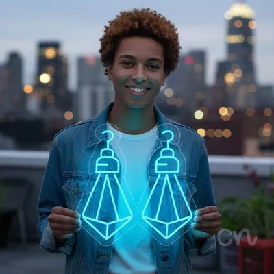 Custom Neon | Pair of Earrings Neon Sign | 20x20 | Ice Blue