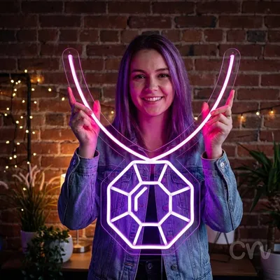 Custom Neon | Necklace with Gemstone Neon Sign | 20x17 Inches | Hot Pink