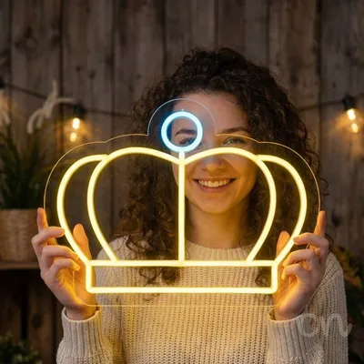 Custom Neon | Crown Neon Sign | 15x20 | Yellow and Blue Neon Sign for Home Bar Decor