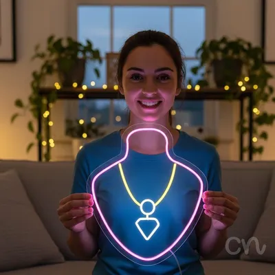 Custom Neon | Necklace Design on Mannequin Neon Sign | 24x20 | Hot Pink, Yellow, Warm White