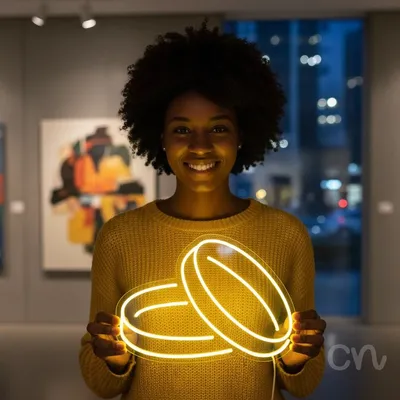 Custom Neon | Coin Design Neon Sign | 17x24 | Yellow Bright Neon Sign for Home Decor