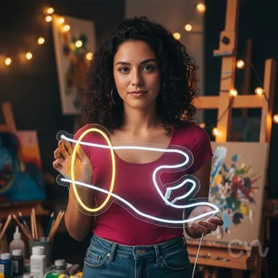 Custom Neon | Hand Holding Coin Neon Sign | 15x24 | Yellow White Color Display