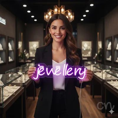Custom Neon | Jewellery Neon Sign | 8x26 | Pink Wall Decor for Jewelry Shops