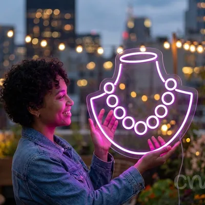 Custom Neon | Necklace Design Neon Sign | 19x20 Inches | Hot Pink Bright Wall Decor