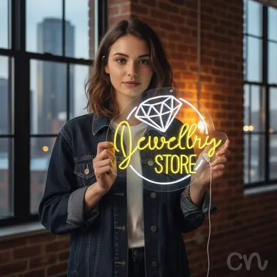 Custom Neon | Jewelry Store Neon Sign | 20x24 | Yellow Illuminated Neon Sign