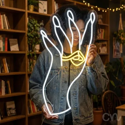 Custom Neon | Ring on Hand Neon Sign | 24x13 | Yellow Neon Sign for Home and Gift