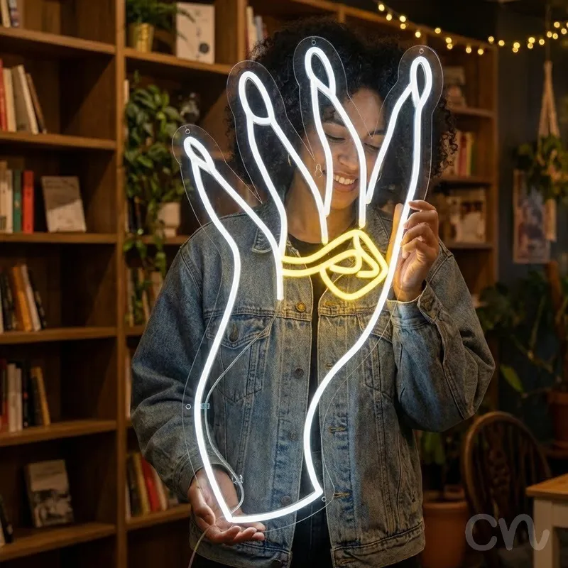 Custom Neon | Ring on Hand Neon Sign | 24x13 | Yellow Neon Sign for Home and Gift