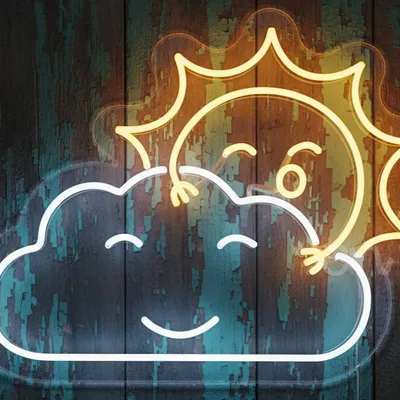Custom Neon | Sun and Cloud Neon Sign in Yellow & White LED | 19x24