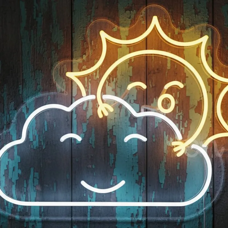 Custom Neon | Sun and Cloud Neon Sign in Yellow & White LED | 19x24