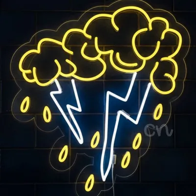 24x22 Neon Storm Cloud with Lightning and Rain Sign – Yellow & White LED Neon Wall Light for Bedrooms, Bars, Game Rooms, Cafes, Events, Party Decor, Photography Backdrops, and Unique Inspired Art
